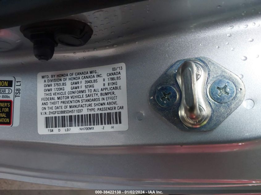2013 HONDA CIVIC EX - 2HGFG3B85DH511037