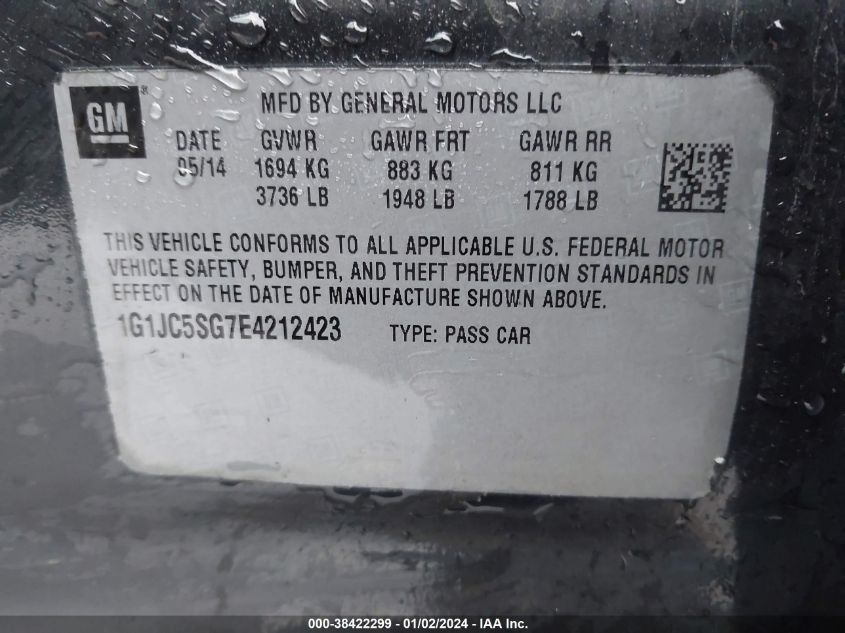 2014 CHEVROLET SONIC LT AUTO - 1G1JC5SG7E4212423