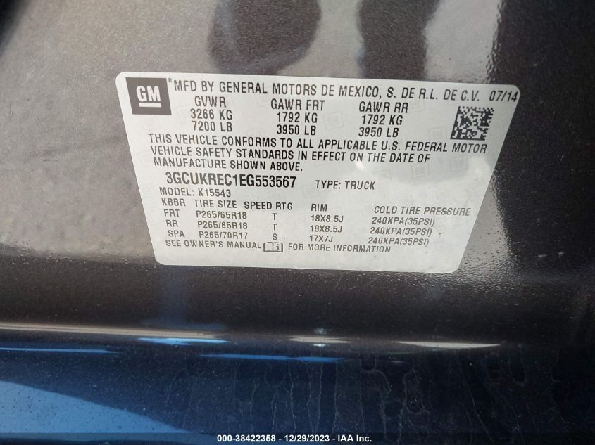 2014 CHEVROLET SILVERADO 1500 2LT - 3GCUKREC1EG553567