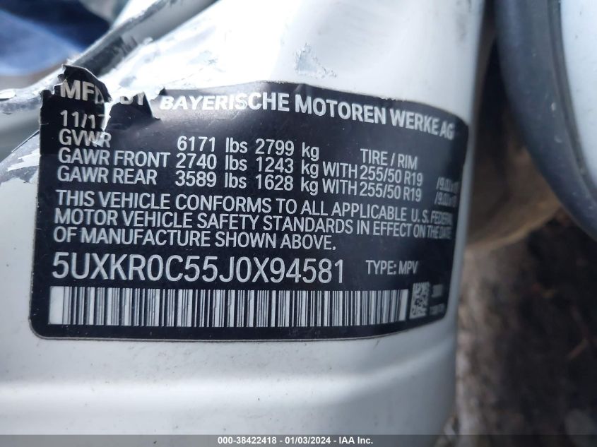 2018 BMW X5 XDRIVE35I - 5UXKR0C55J0X94581