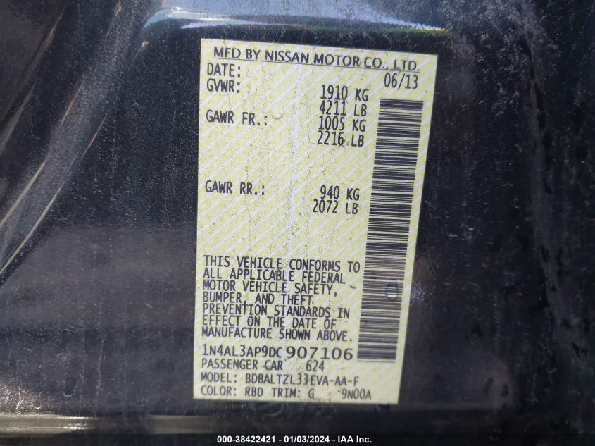 2013 NISSAN ALTIMA 2.5 SV - 1N4AL3AP9DC907106