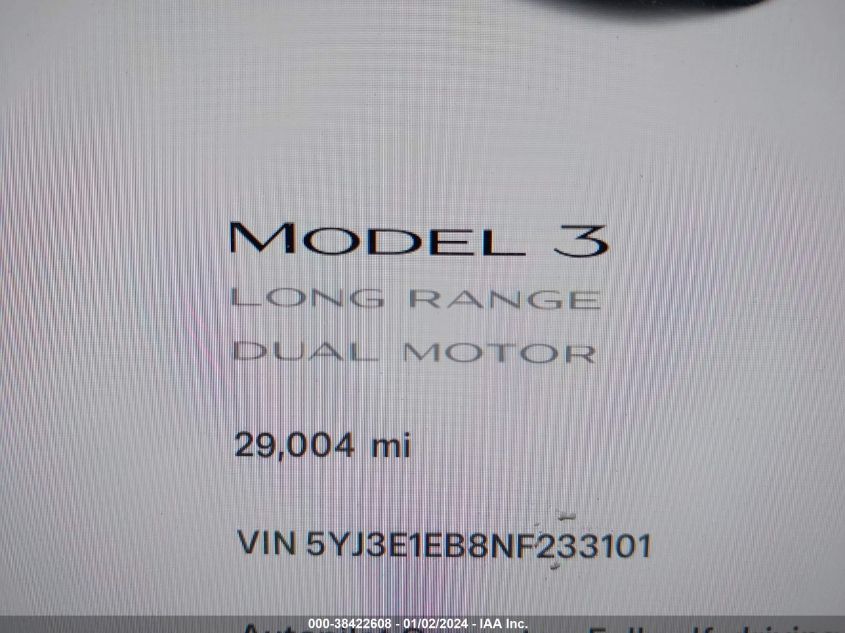 2022 TESLA MODEL 3 - 5YJ3E1EB8NF223310