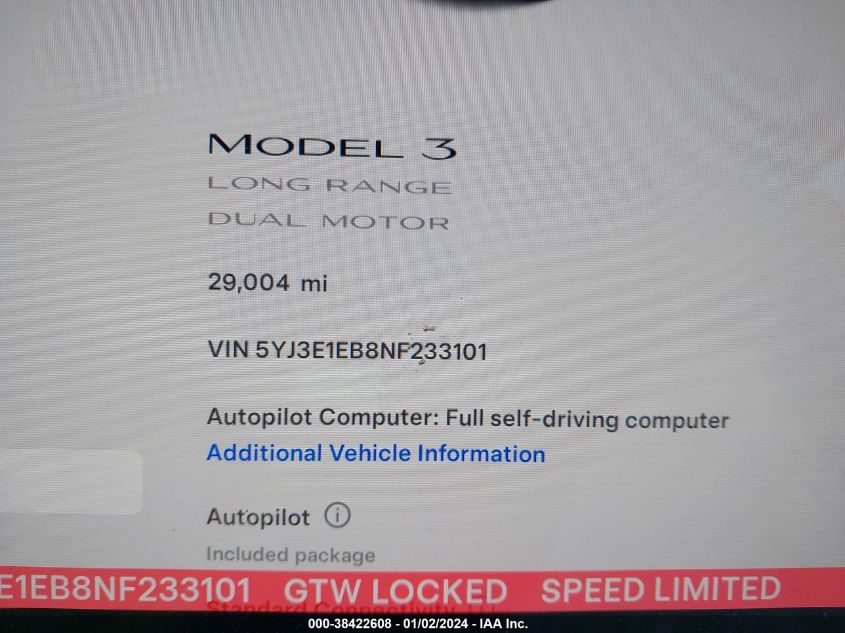 2022 TESLA MODEL 3 - 5YJ3E1EB8NF223310