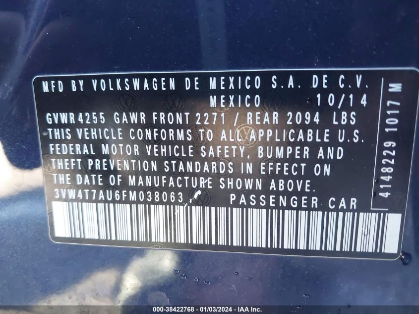 2015 VOLKSWAGEN GOLF GTI 2.0T AUTOBAHN 4-DOOR - 3VW4T7AU6FM038063