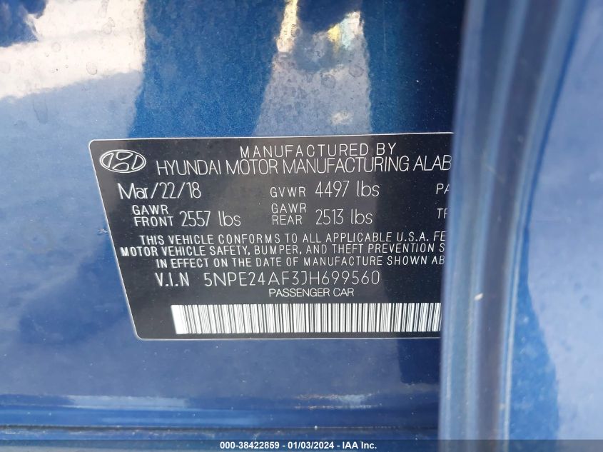 2018 HYUNDAI SONATA SE - 5NPE24AF3JH699560