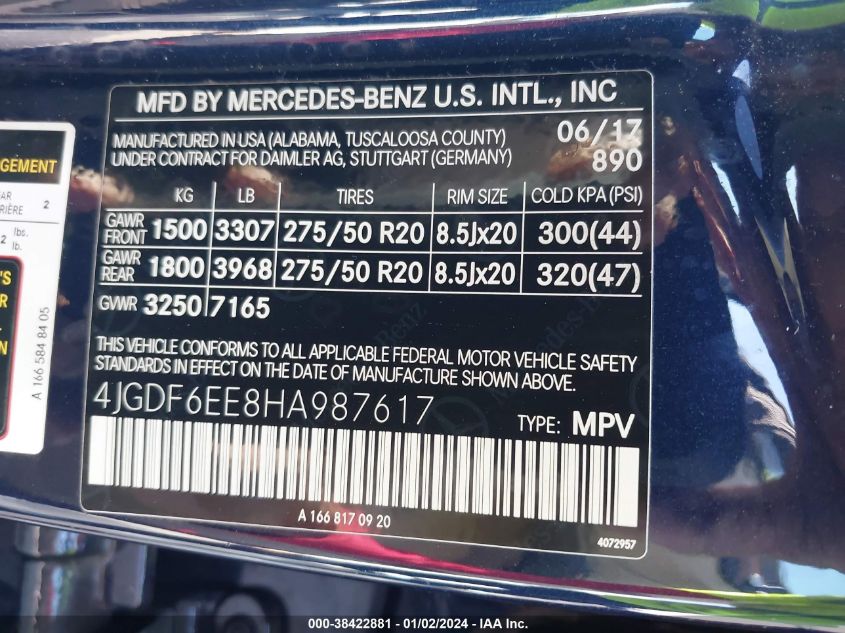 2017 MERCEDES-BENZ GLS 450 4MATIC - 4JGDF6EE8HA987617