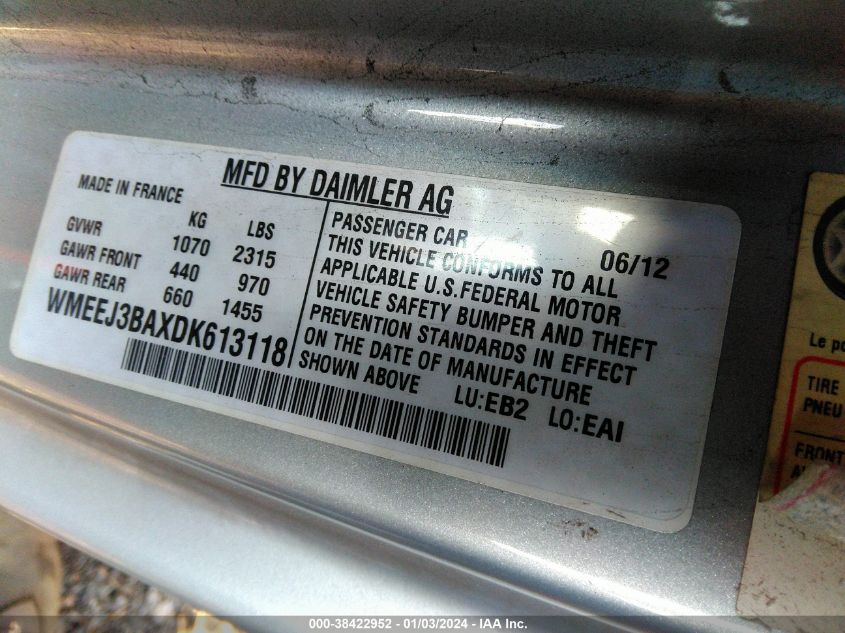 2013 SMART FORTWO PASSION/PURE WMEEJ3BAXDK613118