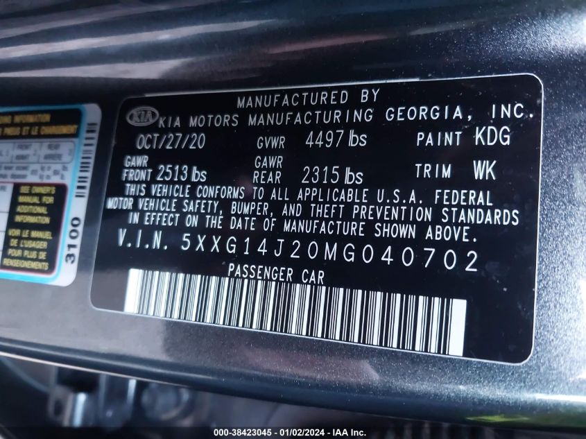 2021 KIA K5 LXS - 5XXG14J20MG040702