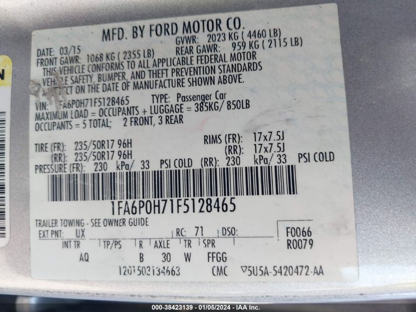 2015 FORD FUSION SE - 1FA6P0H71F5128465