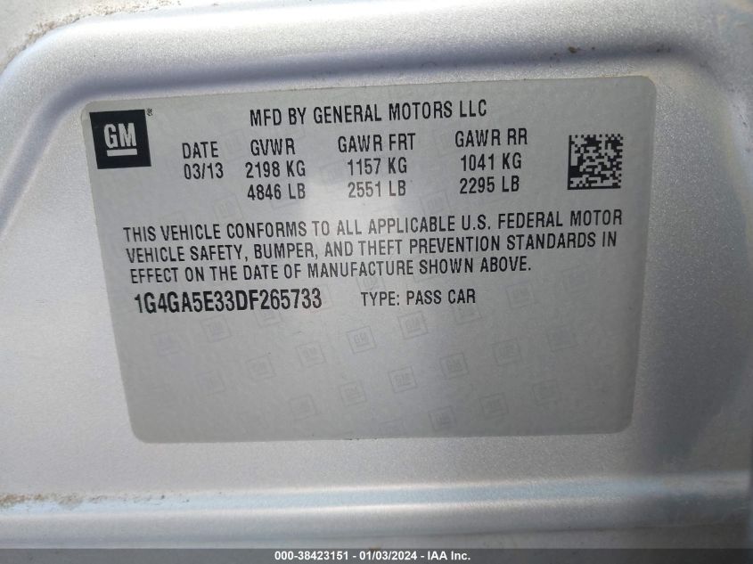 2013 BUICK LACROSSE - 1G4GA5E33DF265733