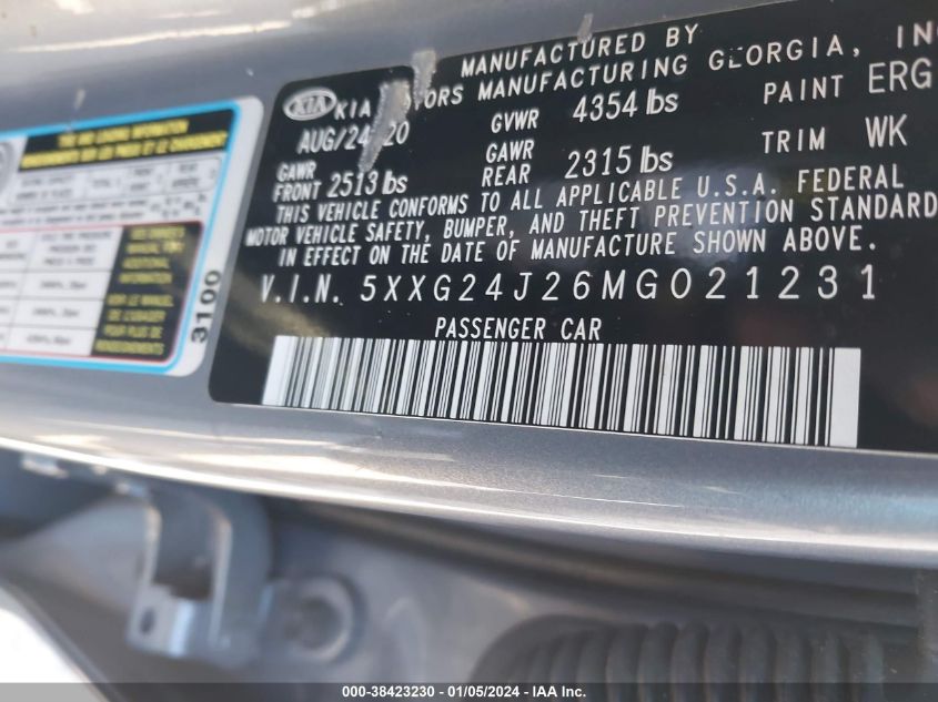 2021 KIA K5 LX - 5XXG24J26MG021231