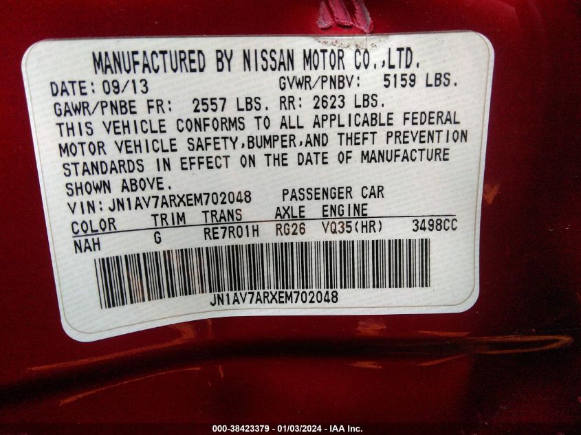 2014 INFINITI Q50 HYBRID SPORT - JN1AV7ARXEM702048