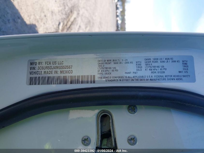 2021 RAM 2500 BIG HORN - 3C6UR5DJ4MG552567