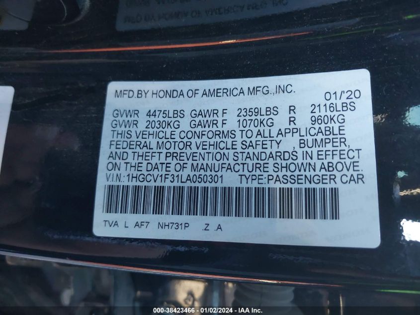 2020 HONDA ACCORD SPORT - 1HGCV1F31LA050301