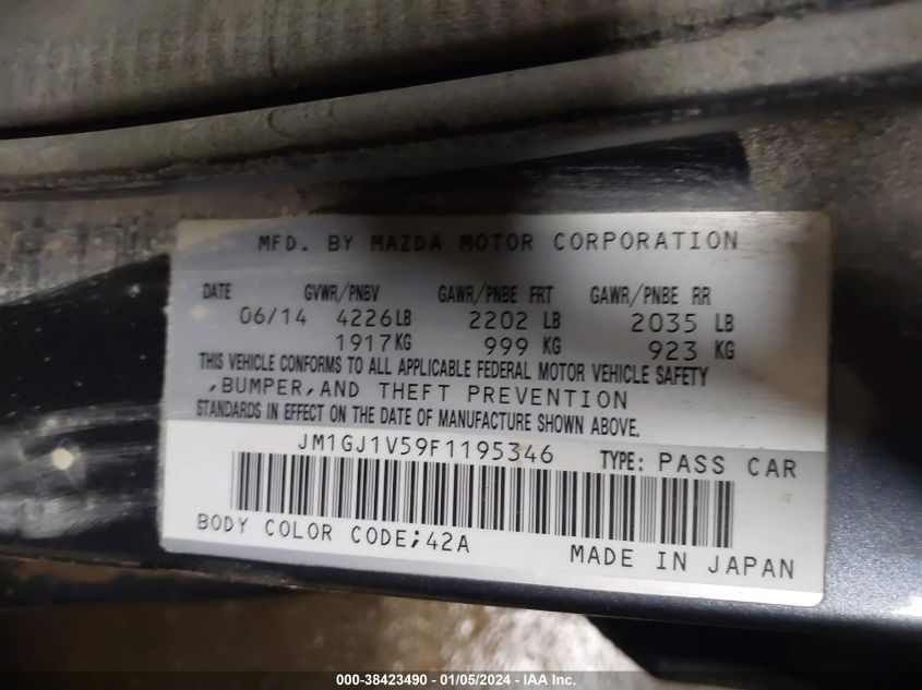 2015 MAZDA MAZDA6 I TOURING - JM1GJ1V59F1195346