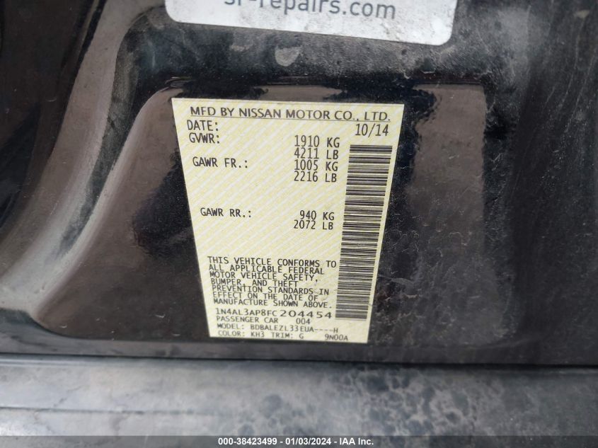 2015 NISSAN ALTIMA 2.5/S/SV/SL - 1N4AL3AP8FC204454