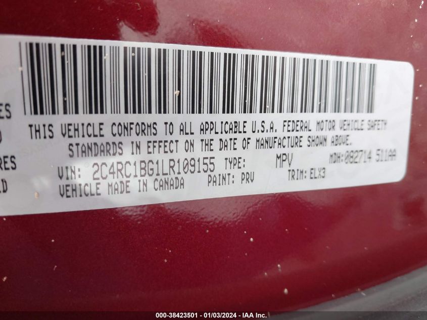 2020 CHRYSLER PACIFICA TOURING L - 2C4RC1BG1LR109155
