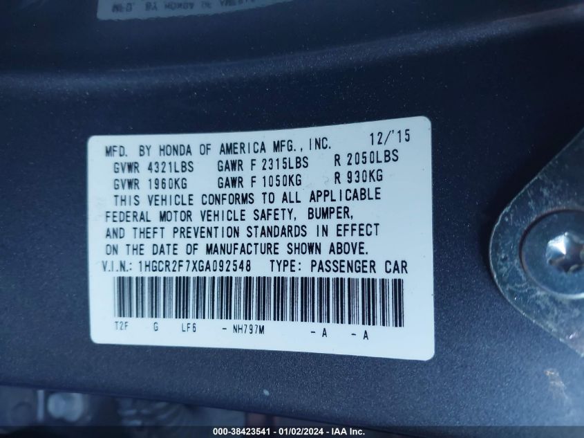 2016 HONDA ACCORD EX - 1HGCR2F7XGA092548