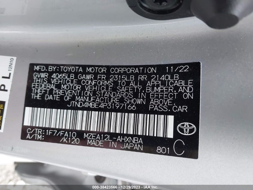 2023 TOYOTA COROLLA SE - JTND4MBE4P3197166