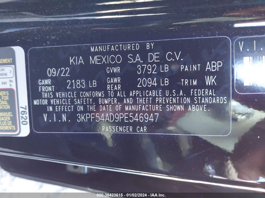 2023 KIA FORTE GT LINE - 3KPF54AD9PE546947