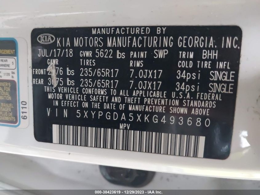 2019 KIA SORENTO 3.3L LX - 5XYPGDA5XKG493680