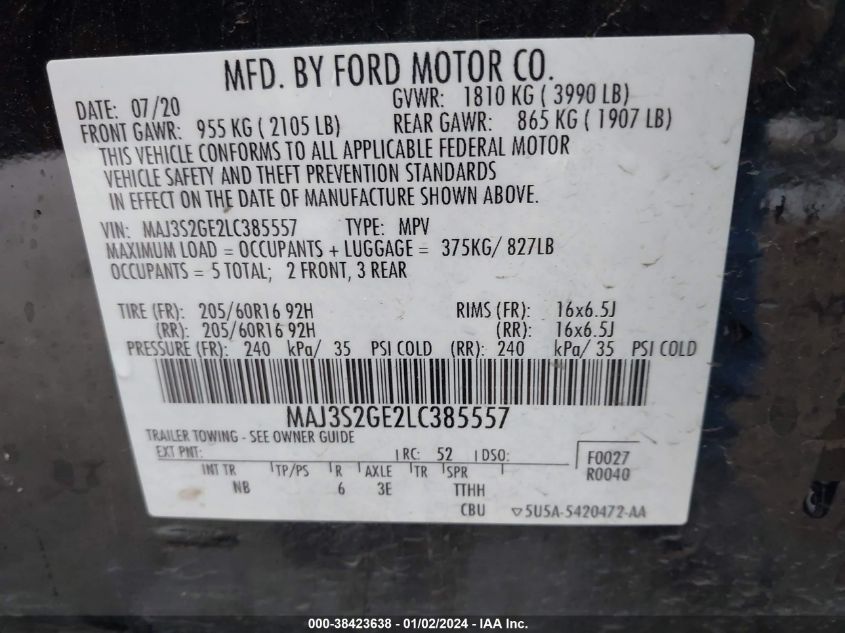 2020 FORD ECOSPORT SE - MAJ3S2GE2LC385557
