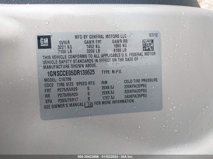 2013 CHEVROLET TAHOE C1500 LTZ - 1GNSCCE05DR139625
