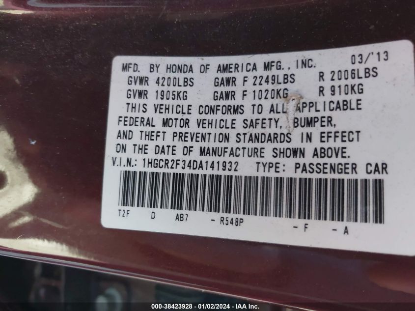 2013 HONDA ACCORD LX - 1HGCR2F34DA141932