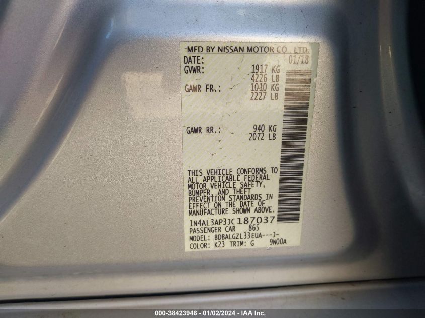 2018 NISSAN ALTIMA 2.5 S - 1N4AL3AP3JC187037