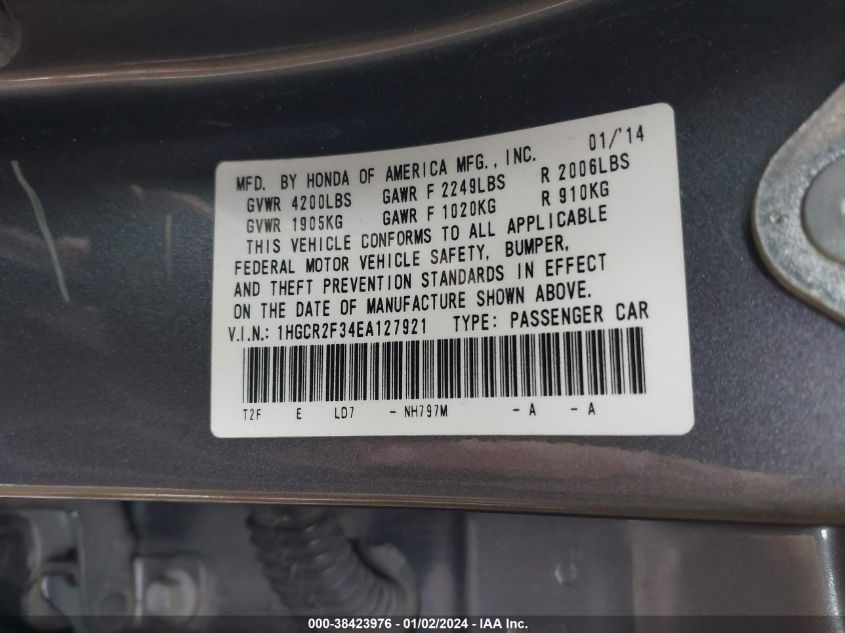 2014 HONDA ACCORD LX - 1HGCR2F34EA127921