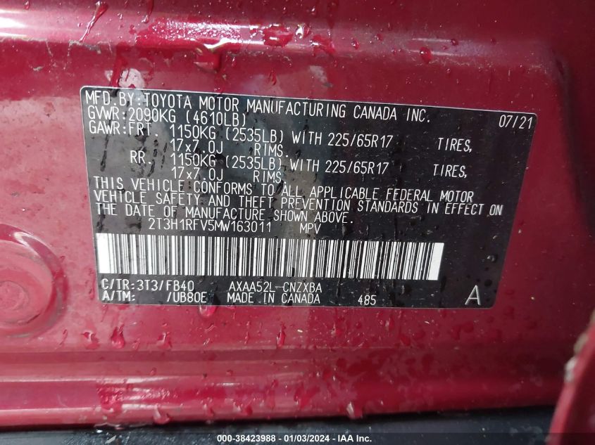 2021 TOYOTA RAV4 LE - 2T3H1RFV5MW163011