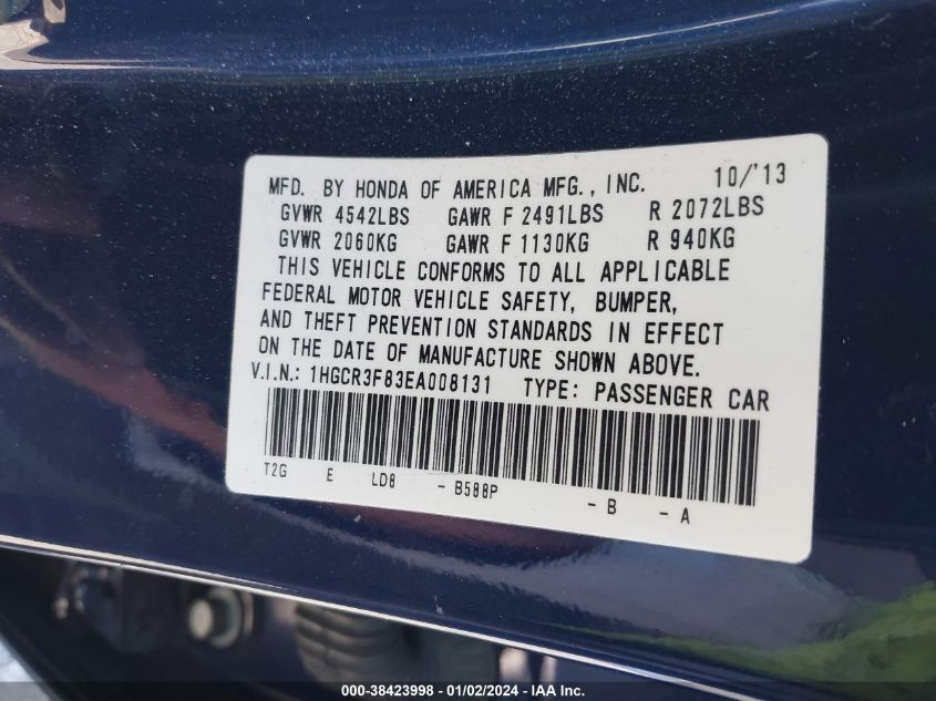 2014 HONDA ACCORD EXL - 1HGCR3F83EA008131