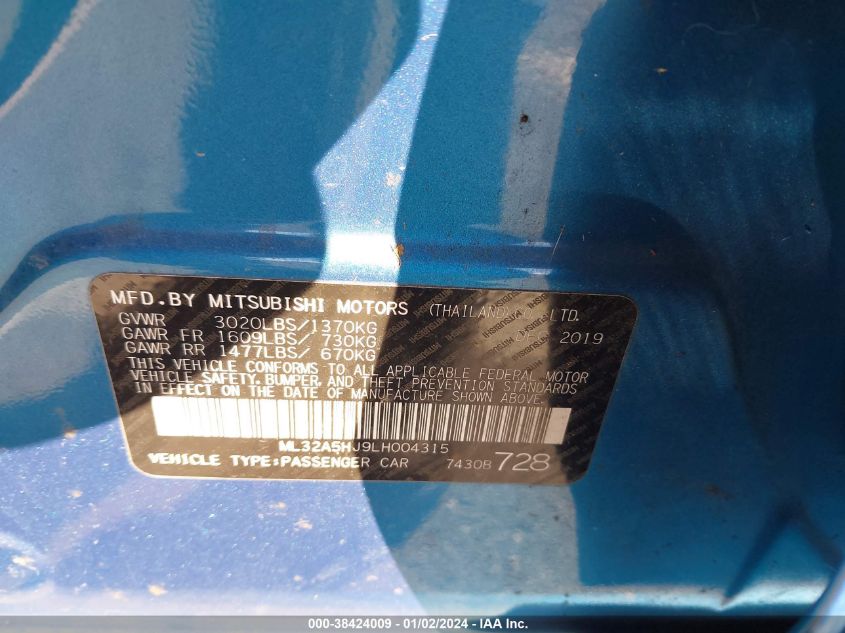 2020 MITSUBISHI MIRAGE LE/GT - ML32A5HJ9LH004315