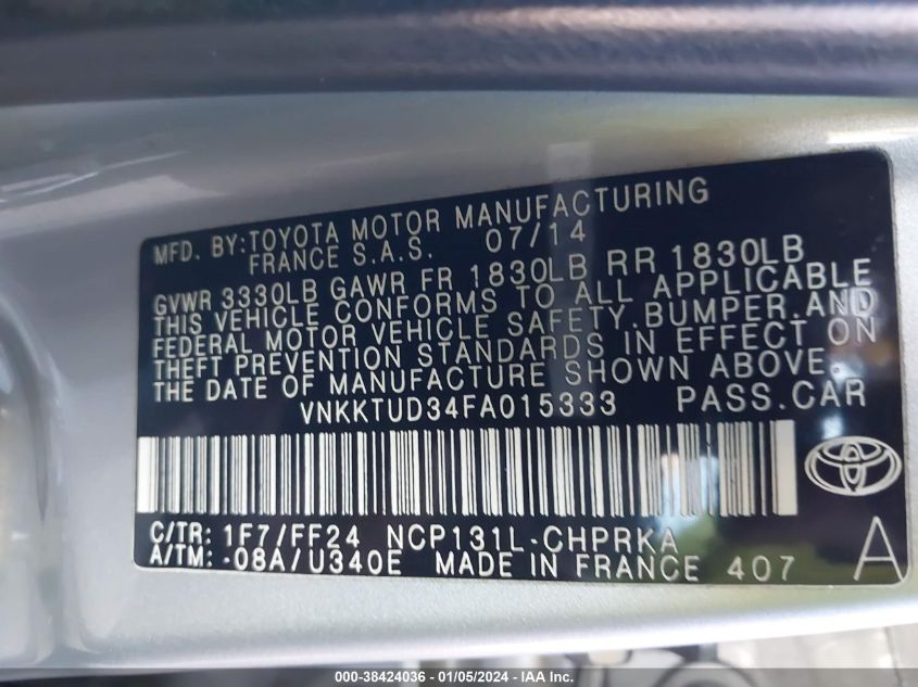 2015 TOYOTA YARIS SE - VNKKTUD34FA015333