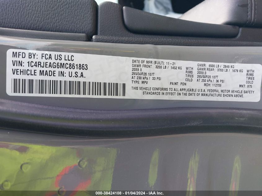 2021 JEEP GRAND CHEROKEE LAREDO - 1C4RJEAG6MC861863