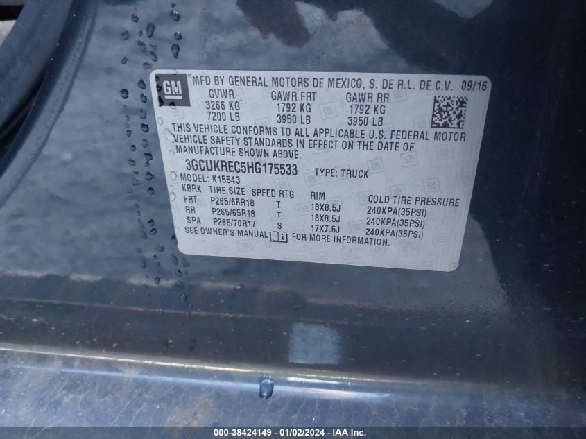 2017 CHEVROLET SILVERADO 1500 2LT - 3GCUKREC5HG175533