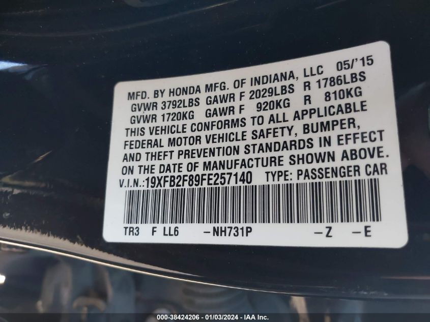 2015 HONDA CIVIC EX - 19XFB2F89FE257140