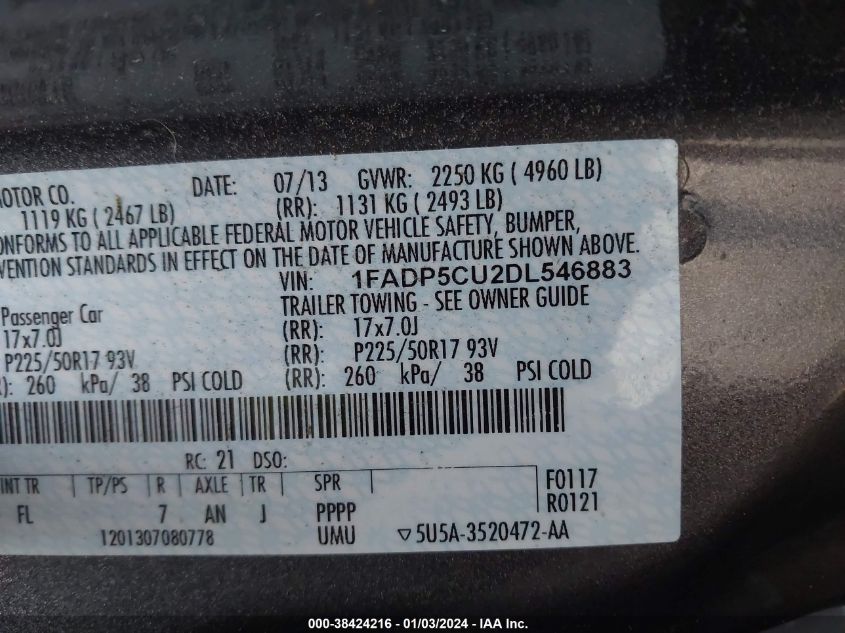 2013 FORD C-MAX PREMIUM 1FADP5CU2DL54688