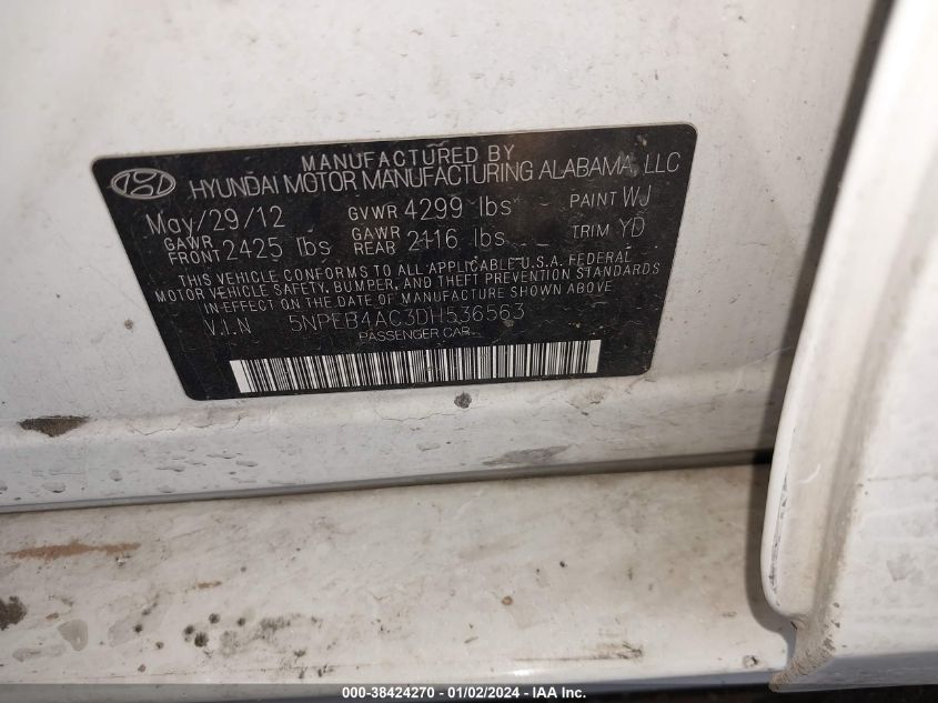 2013 HYUNDAI SONATA GLS - 5NPEB4AC3DH536563