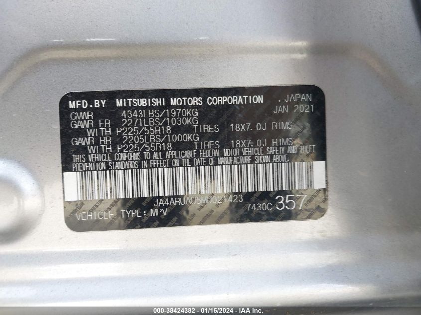 2021 MITSUBISHI OUTLANDER SPORT ES/LE/BE/SE - JA4ARUAU5MU021423