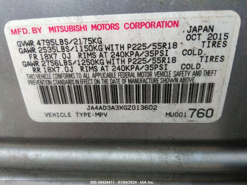 2016 MITSUBISHI OUTLANDER SE - JA4AD3A3XGZ013602