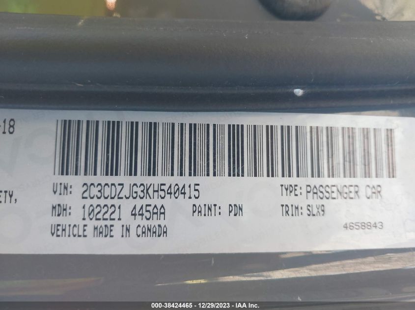 2019 DODGE CHALLENGER GT - 2C3CDZJG3KH540415