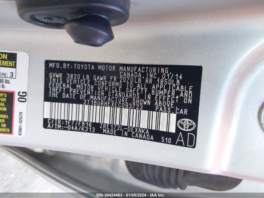2014 TOYOTA COROLLA LE - 2T1BURHEXEC093723