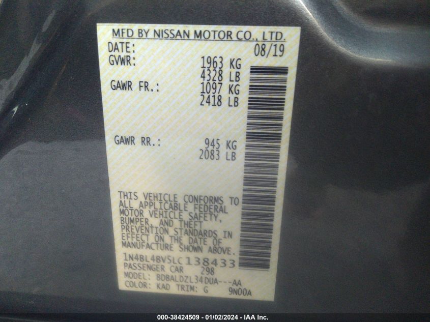 2020 NISSAN ALTIMA S - 1N4BL4BV5LC138433