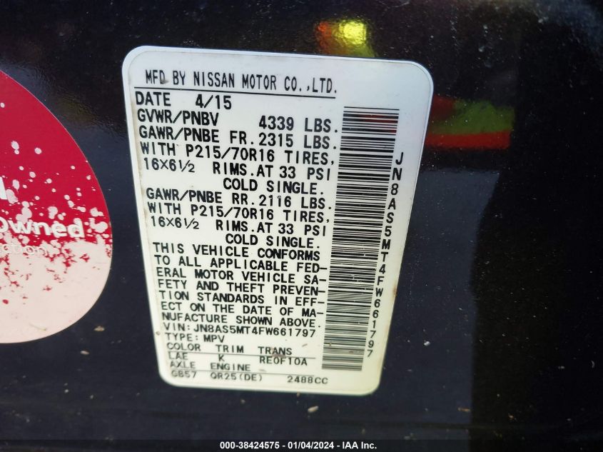 2015 NISSAN ROGUE SELECT S - JN8AS5MT4FW661797