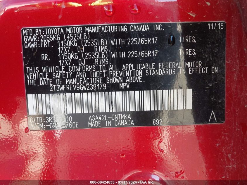 2016 TOYOTA RAV4 XLE - 2T3WFREV9GW239179