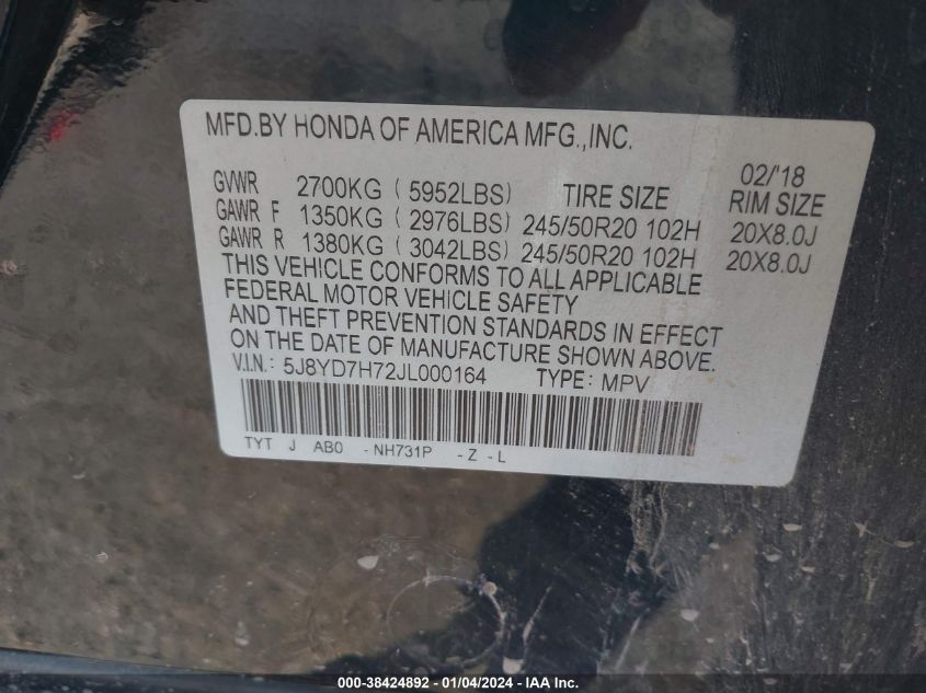 2018 ACURA MDX SPORT HYBRID SPORT HYBRID ADVANCE 5J8YD7H72JL000164