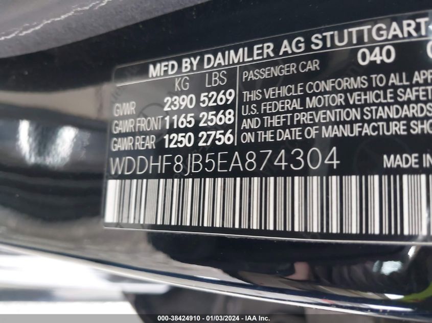 WDDHF8JB5EA874304 | 2014 MERCEDES-BENZ E 350