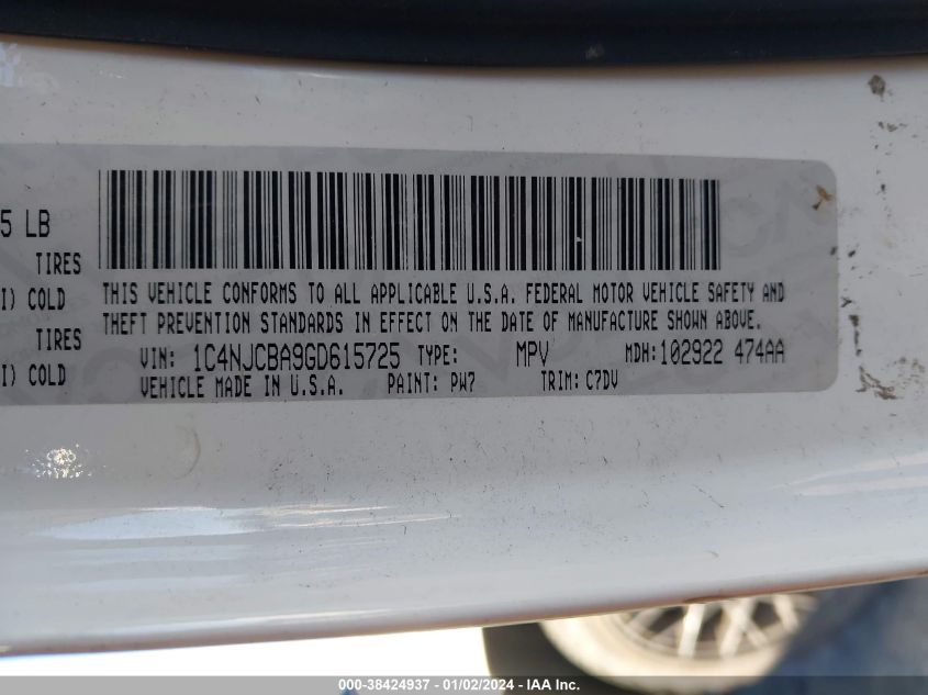 2016 JEEP COMPASS SPORT - 1C4NJCBA9GD615725
