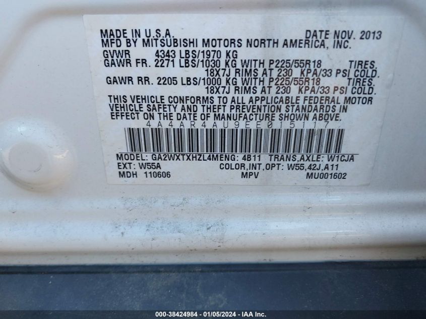 2014 MITSUBISHI OUTLANDER SPORT SE - 4A4AR4AU9EE015117